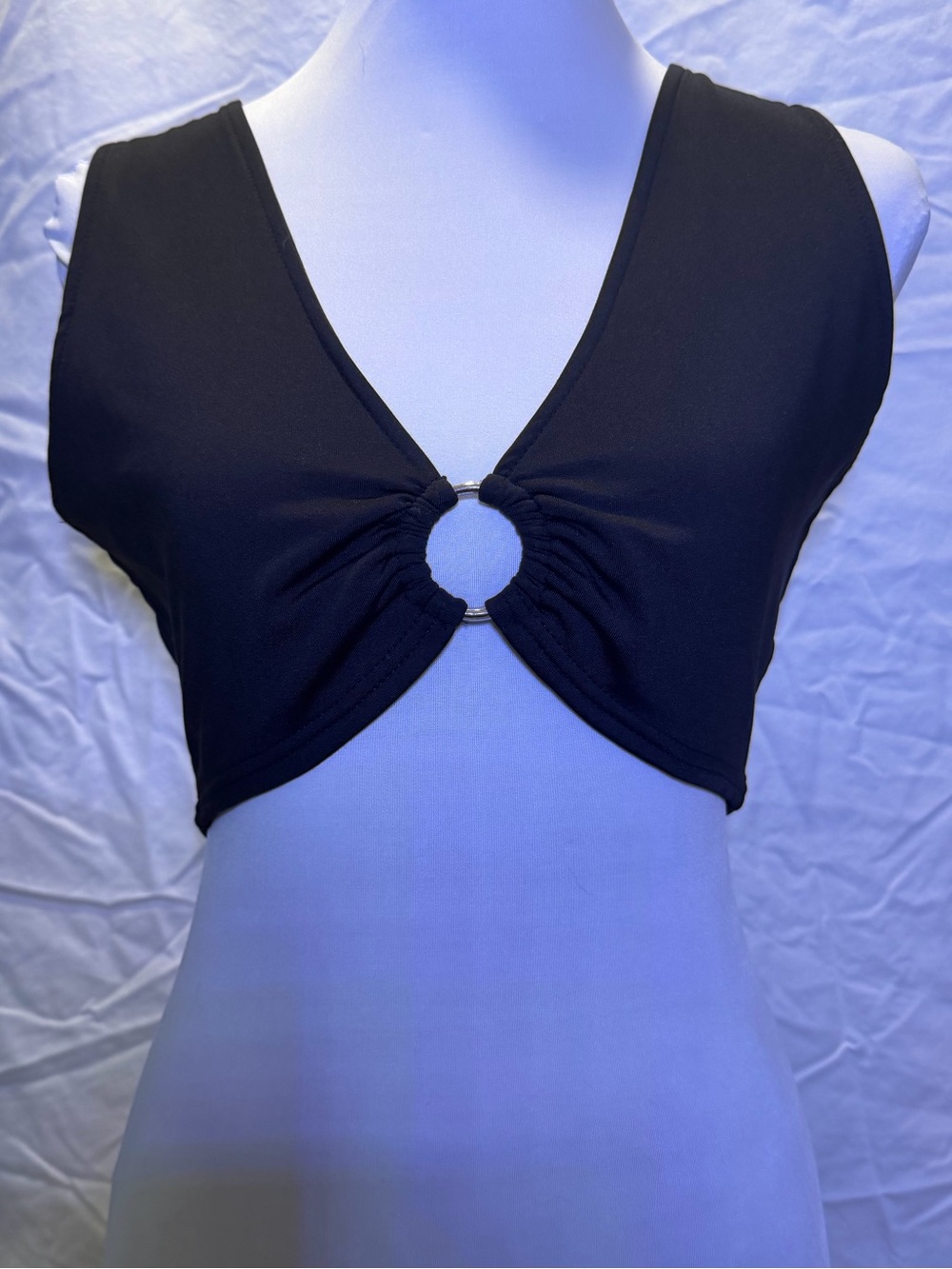 Black V-Neck Tank with Center Ring Detail